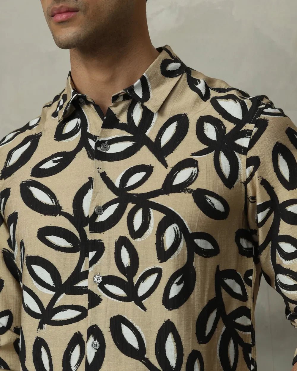 Image of Light Khaki Imported Printed Viscose with Nylon Men's Shirt - South India Shopping Mall