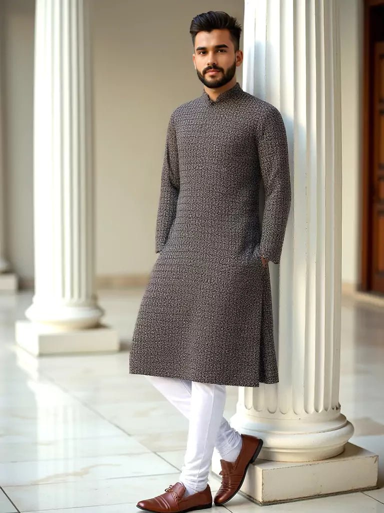 Image of Light Mehendi Green Floral Embroidery Jacquard Kurta Pyjama Set - South India Shopping Mall