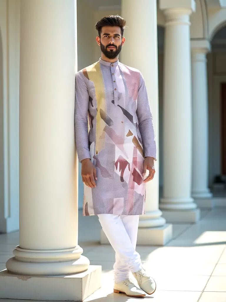 Image of Light Onion Graphic Printed Cotton Silk Kurta - South India Shopping Mall