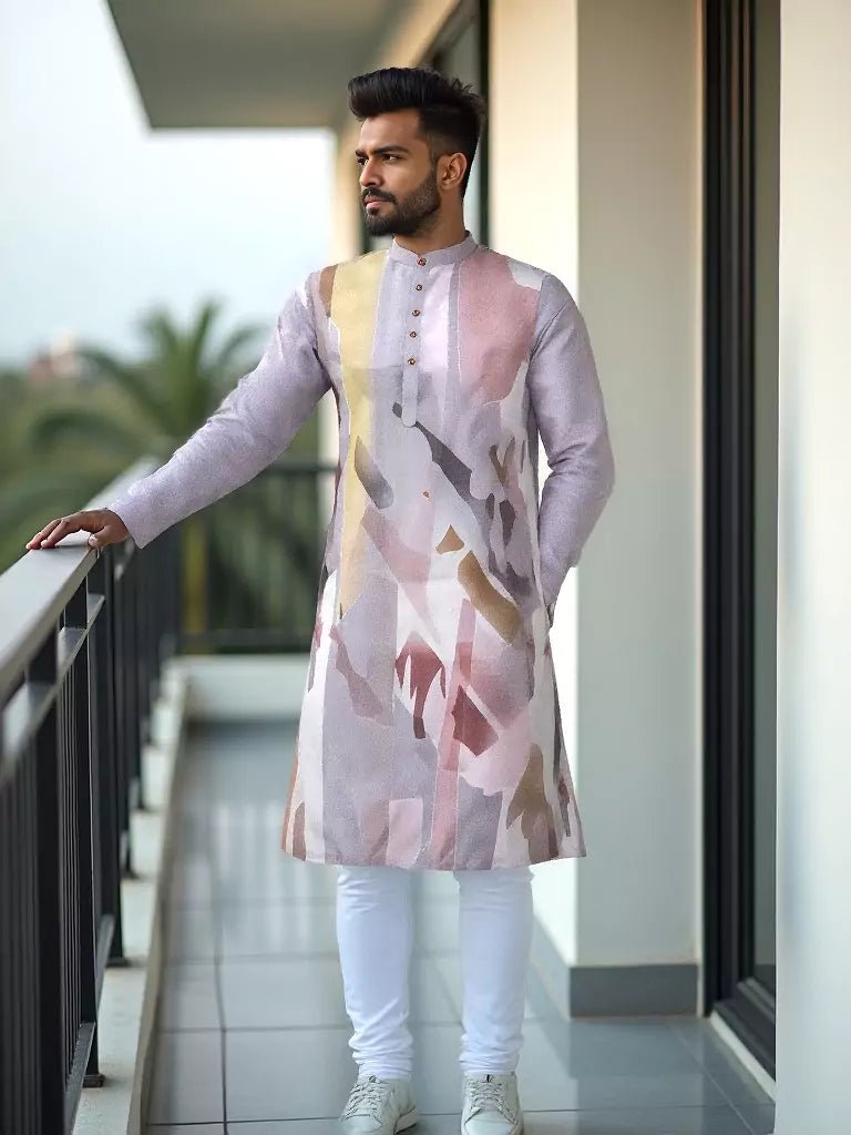 Image of Light Onion Graphic Printed Cotton Silk Kurta - South India Shopping Mall