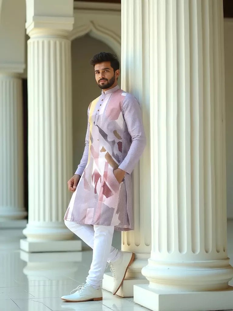 Image of Light Onion Graphic Printed Cotton Silk Kurta - South India Shopping Mall