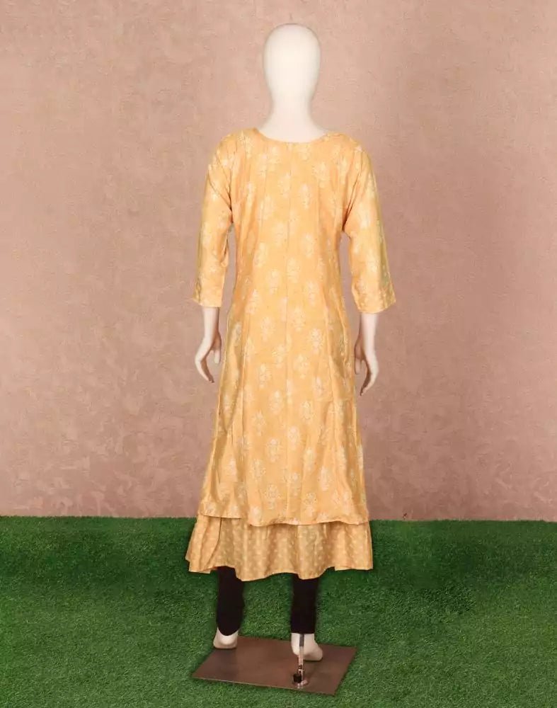 Image of Light Orange Floral Embellished work Silk Kurti - South India Shopping Mall