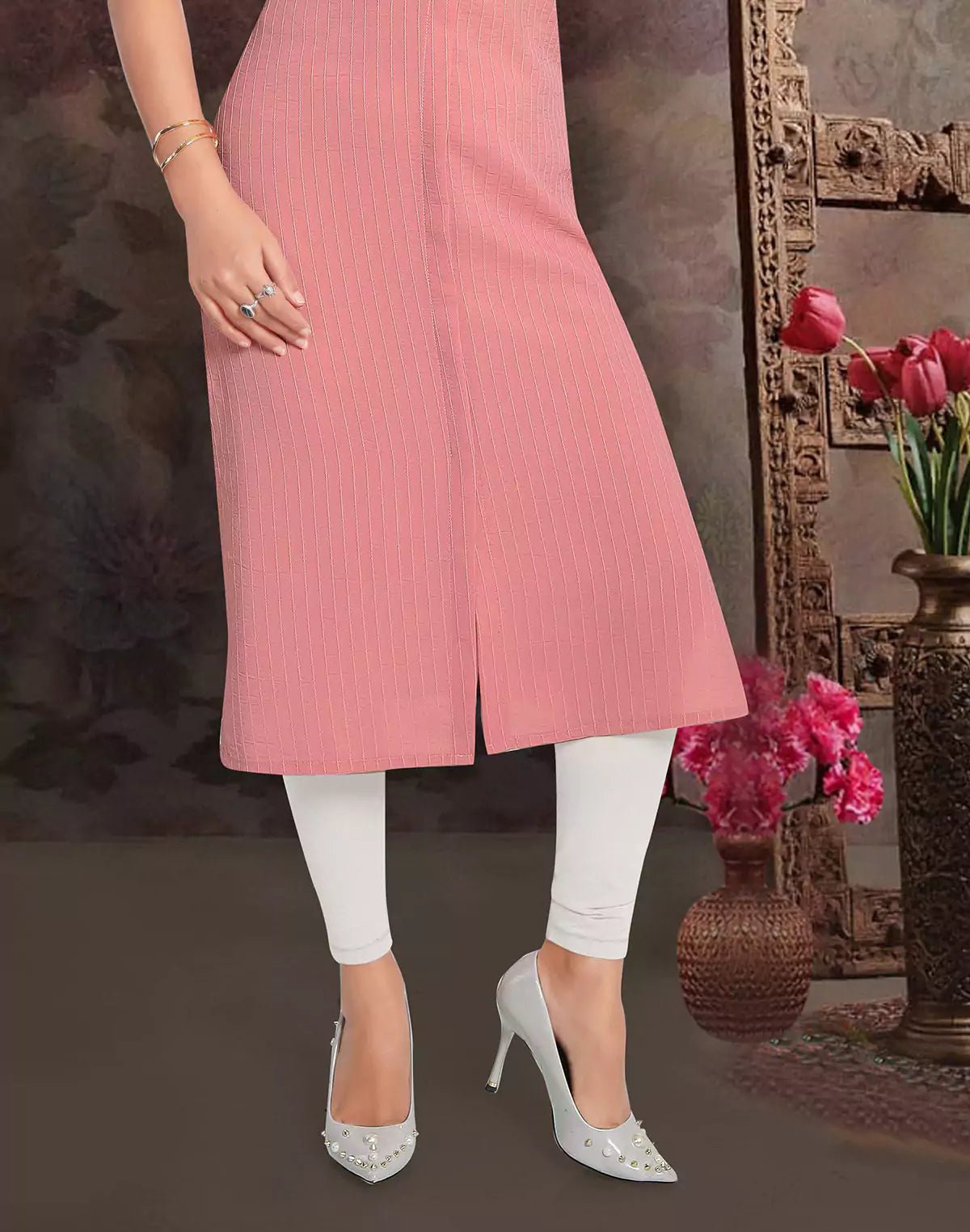 Image of Light Peach Cotton Silk Kurti - South India Shopping Mall