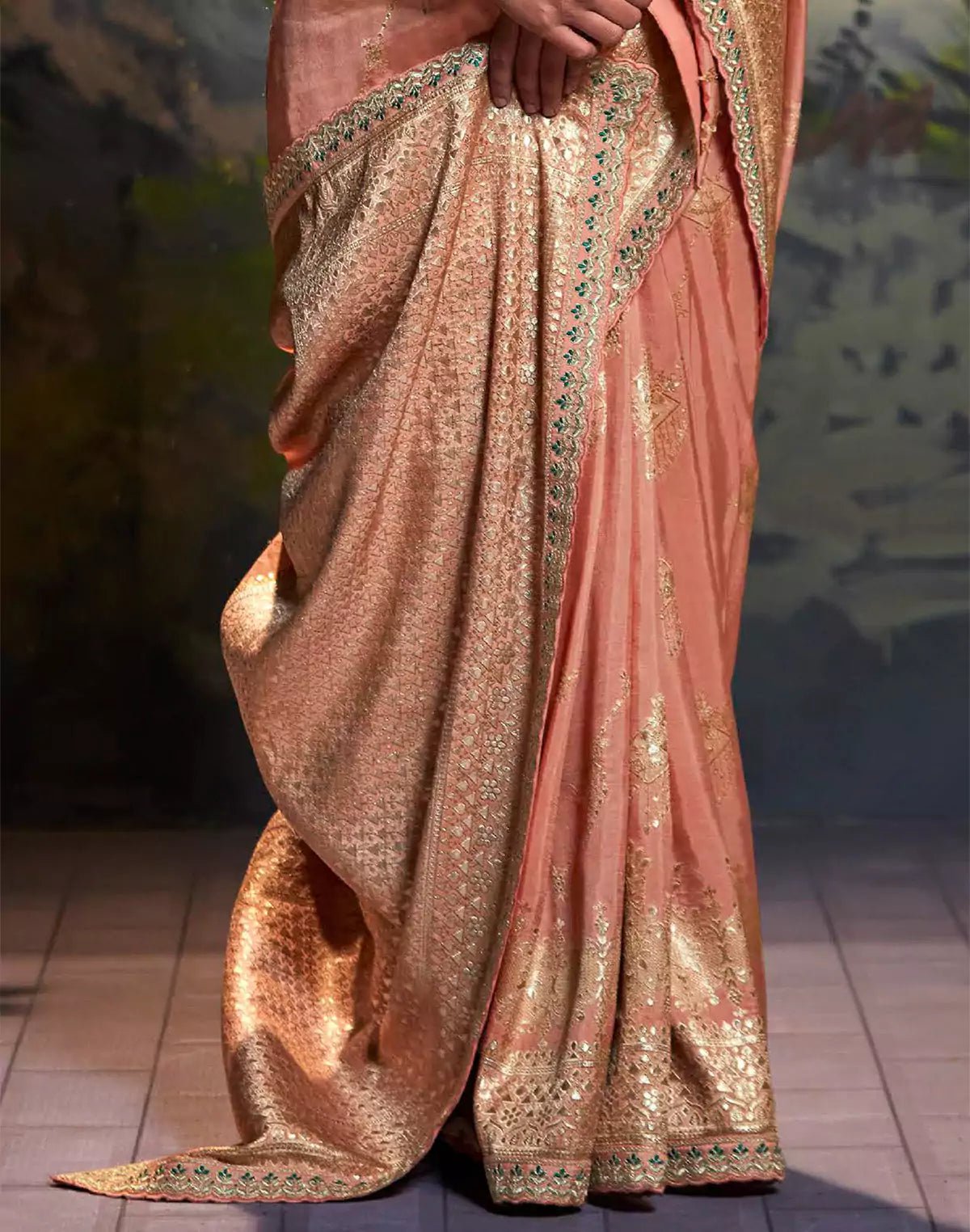 Image of Light Peach Pure Dola Silk With Fancy Lace Border and Embroidery Work Blouse - South India Shopping Mall