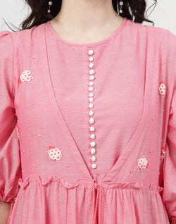 Light Pink Cotton Party Wear Dress with Shrug – South India Shopping Mall