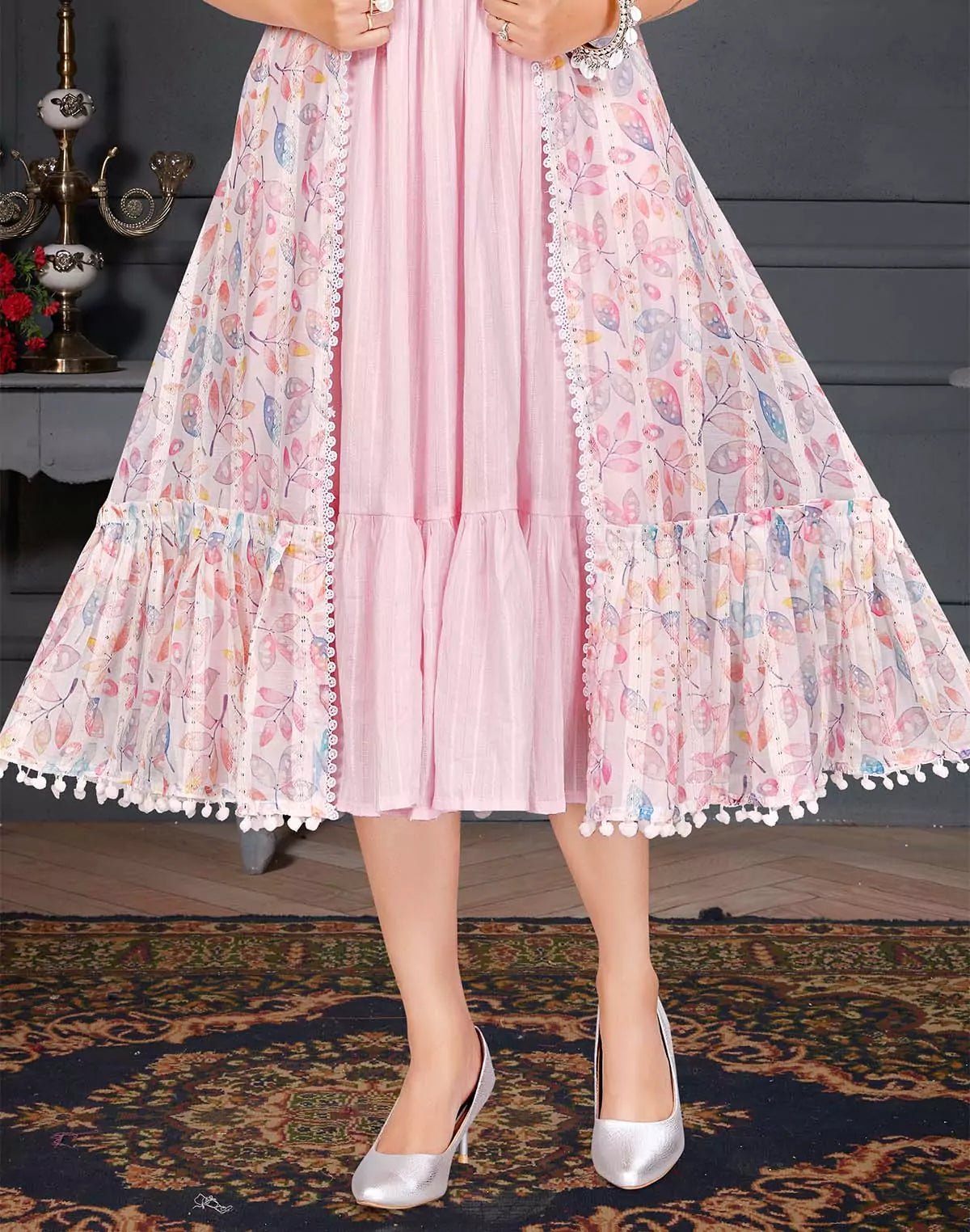 Light Pink Cotton Silk Party Wear Shrug Dress-set of – South