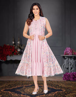 Light Pink Cotton Silk Party Wear Shrug Dress-set of – South