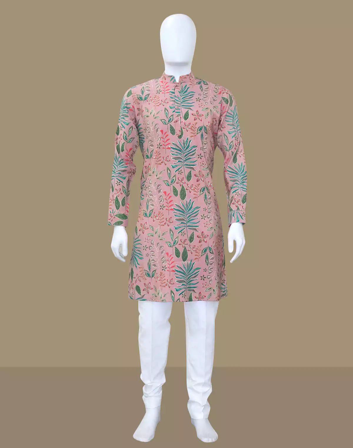 Image of Light Pink Floral Print Soft Silk Kurta - South India Shopping Mall