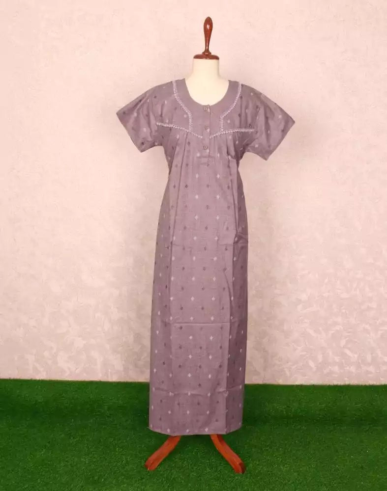 Image of Light Pink Geometric Print Cotton Nighty - South India Shopping Mall