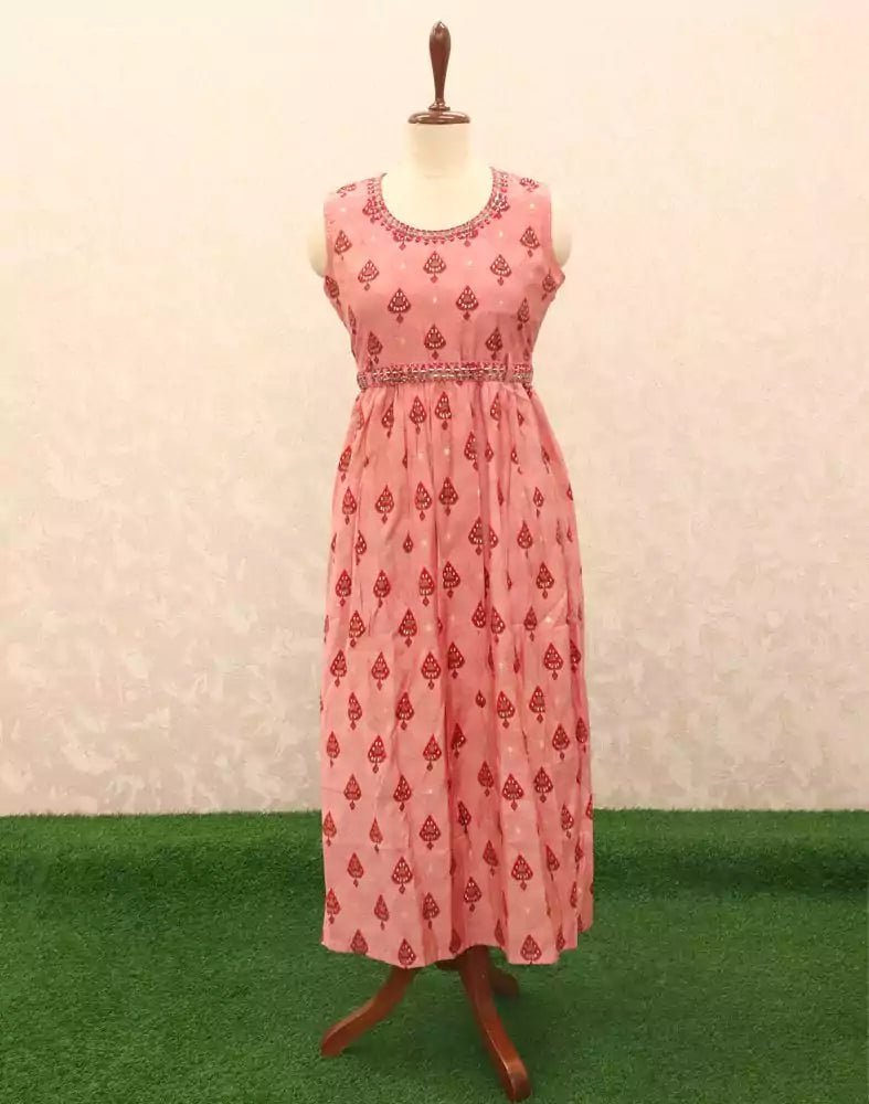 Image of Light Pink Geometric Print Silk Fabric Kurti - South India Shopping Mall