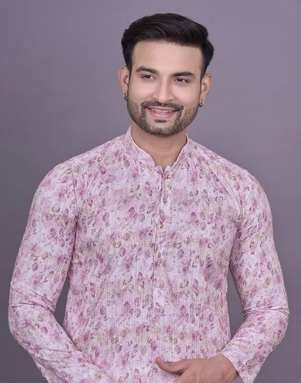 Image of Light Pink Graphic Design Embellished work Cotton Kurta Set - South India Shopping Mall