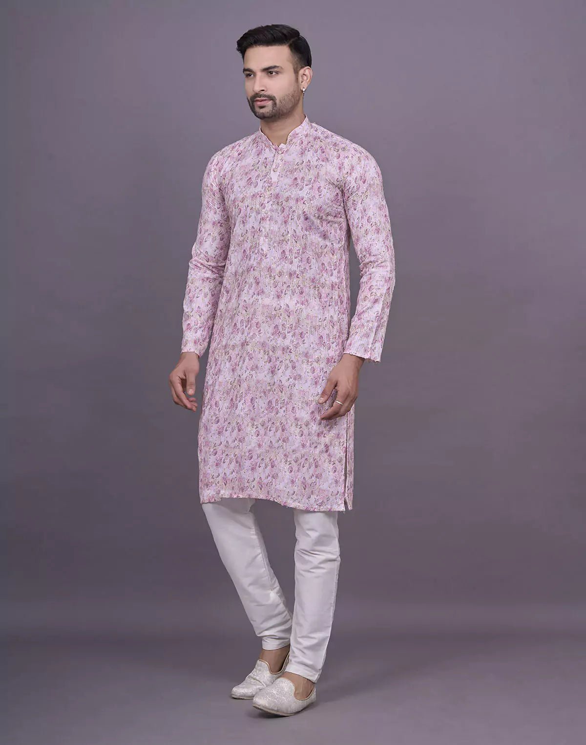 Image of Light Pink Graphic Design Embellished work Cotton Kurta Set - South India Shopping Mall