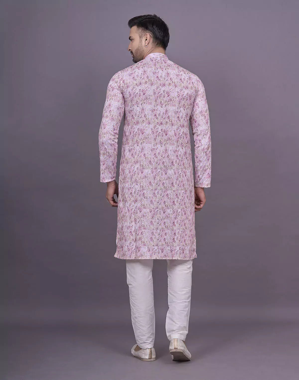 Image of Light Pink Graphic Design Embellished work Cotton Kurta Set - South India Shopping Mall