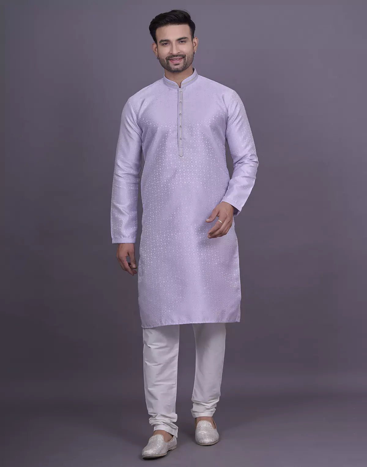 Image of Light Pink Self Geometric Design Jacquard Kurta Pajama - South India Shopping Mall