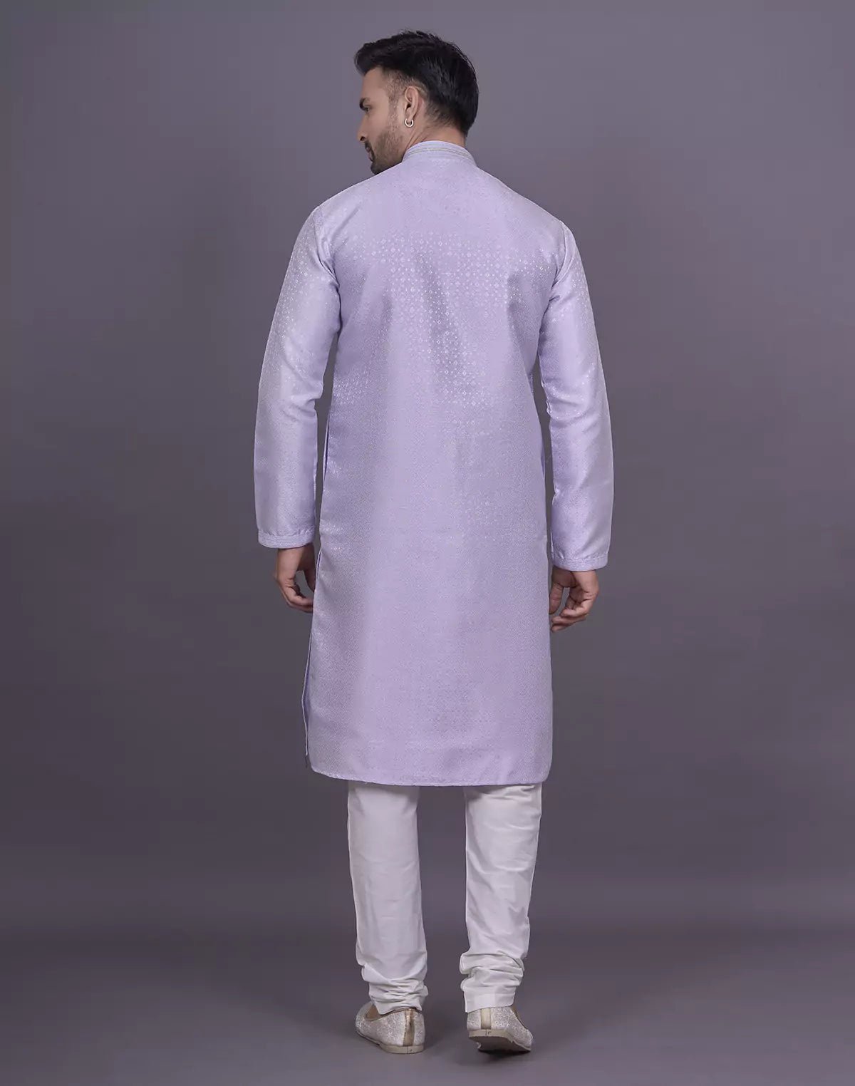 Image of Light Pink Self Geometric Design Jacquard Kurta Pajama - South India Shopping Mall