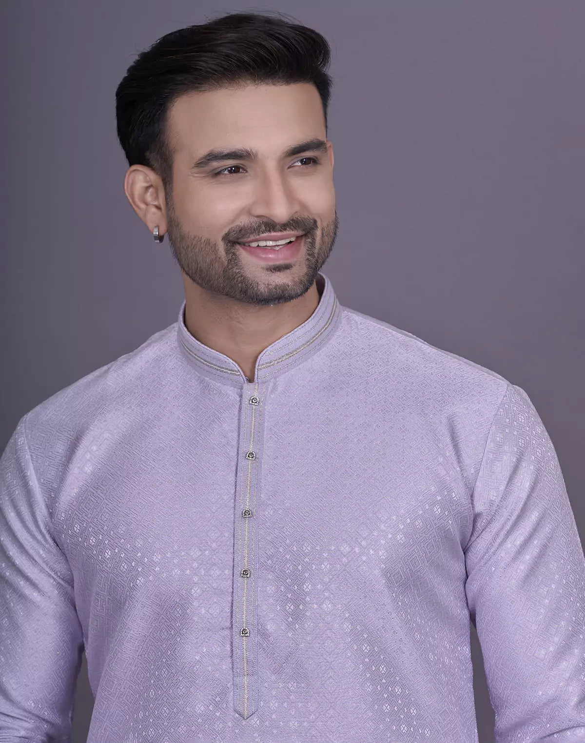 Image of Light Pink Self Geometric Design Jacquard Kurta Pajama - South India Shopping Mall