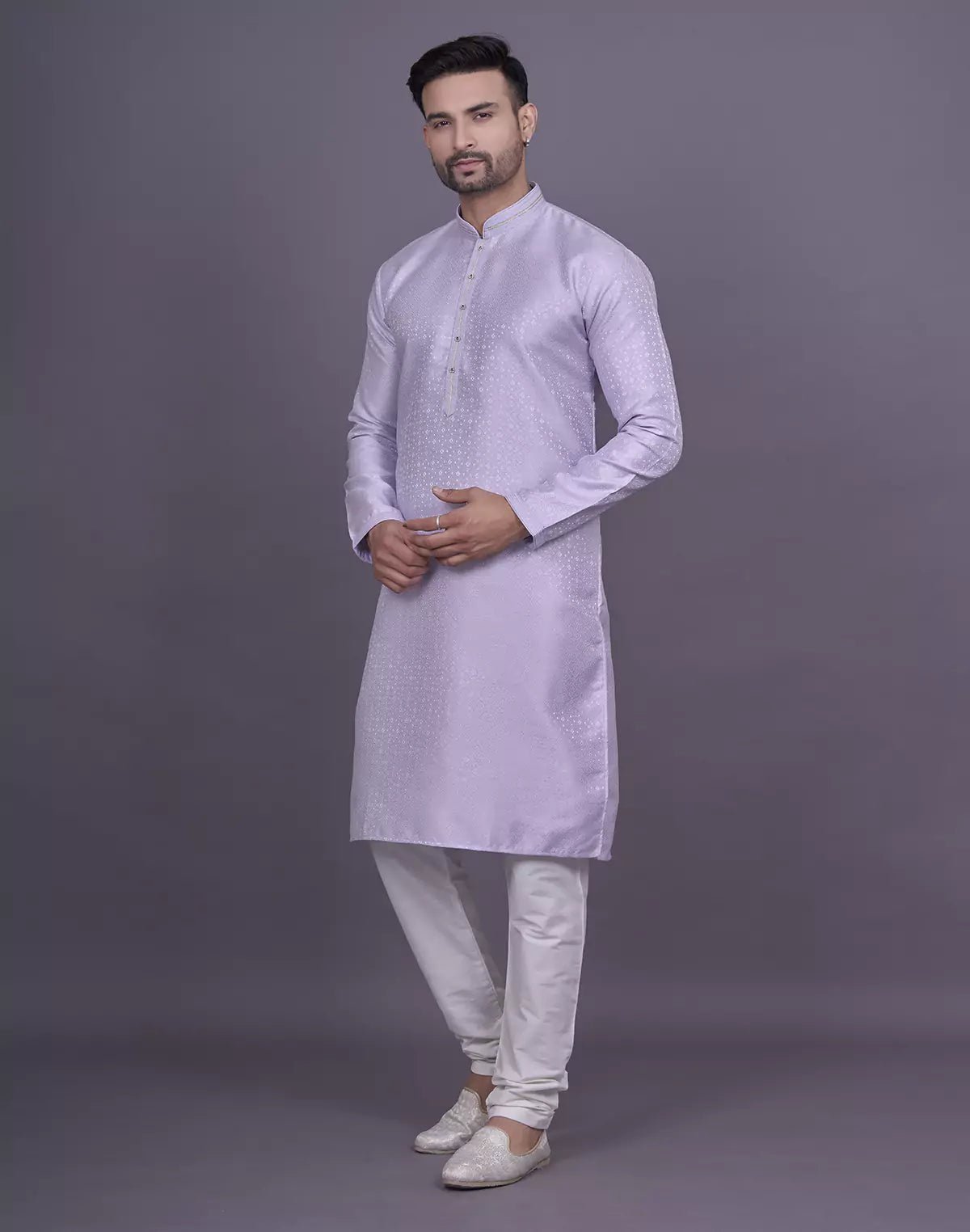 Image of Light Pink Self Geometric Design Jacquard Kurta Pajama - South India Shopping Mall