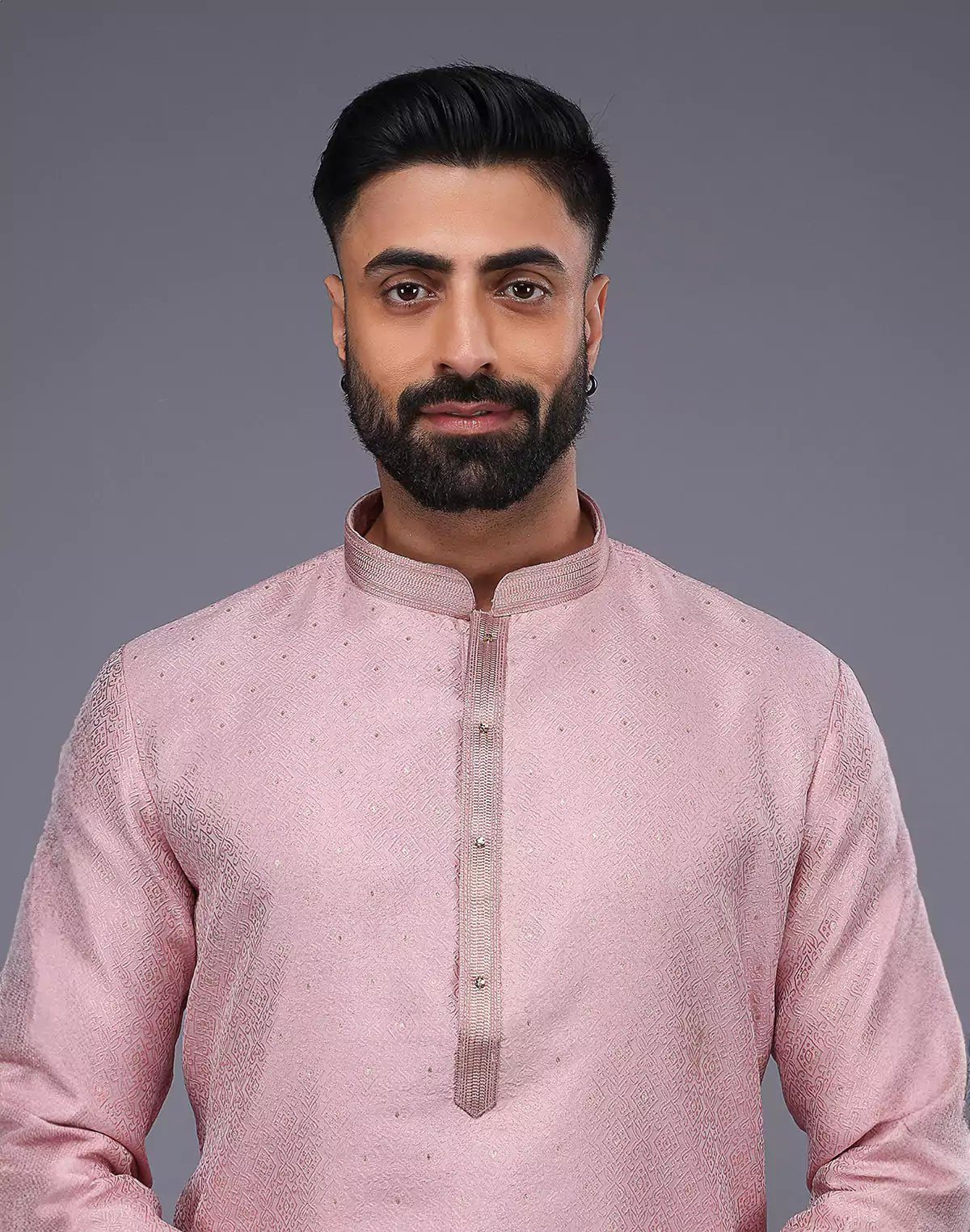 Image of Light Pink Soft Silk Self Design Kurta Pyjama Set - South India Shopping Mall