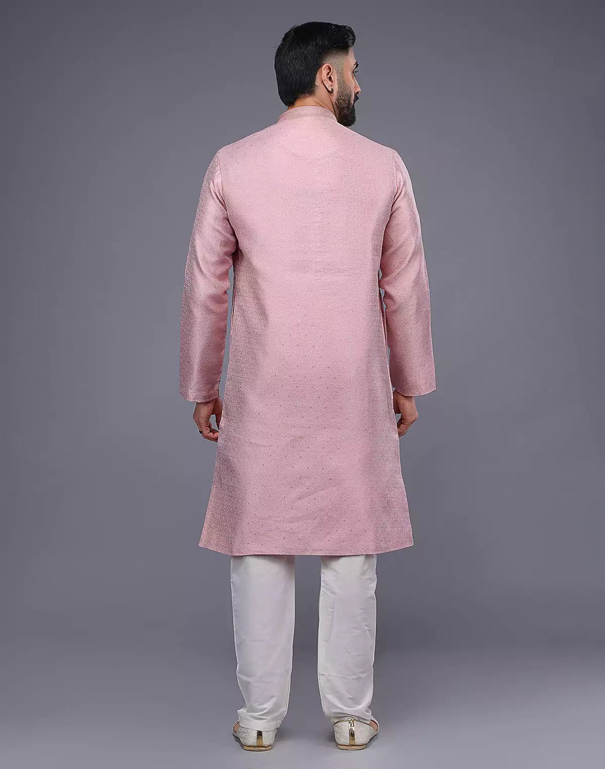 Image of Light Pink Soft Silk Self Design Kurta Pyjama Set - South India Shopping Mall