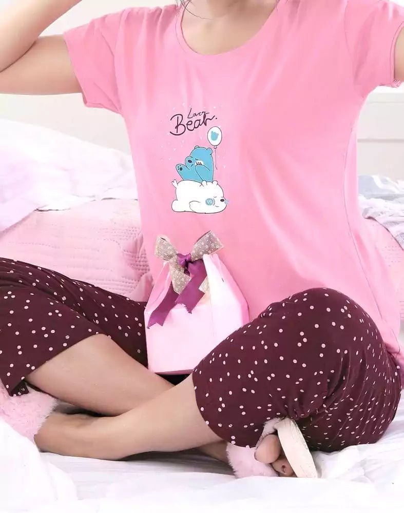 Image of Light Pink Typography Cotton Printed Capri Set - South India Shopping Mall