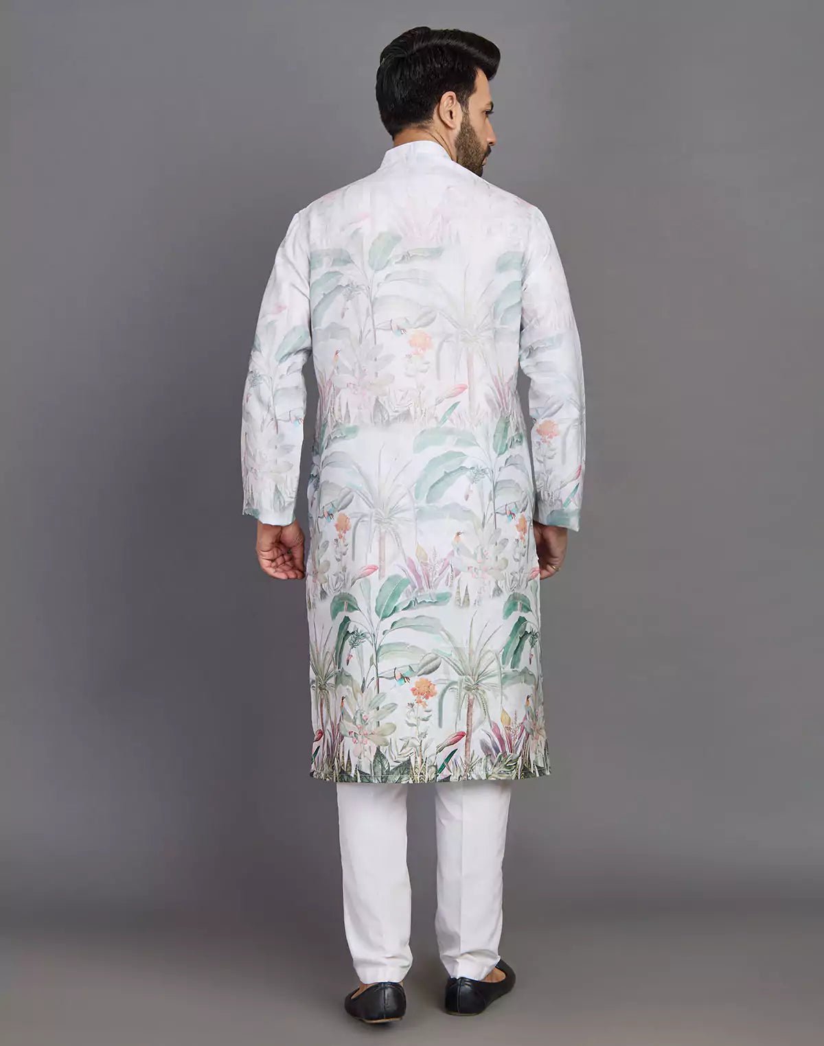 Image of Light Pista All Over Floral Printed Cotton Kurta - South India Shopping Mall