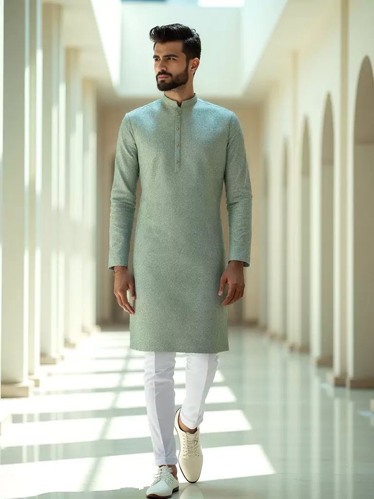 Image of Light Pista Coloured Embellished work Self Design Jacquard Kurta Set - South India Shopping Mall