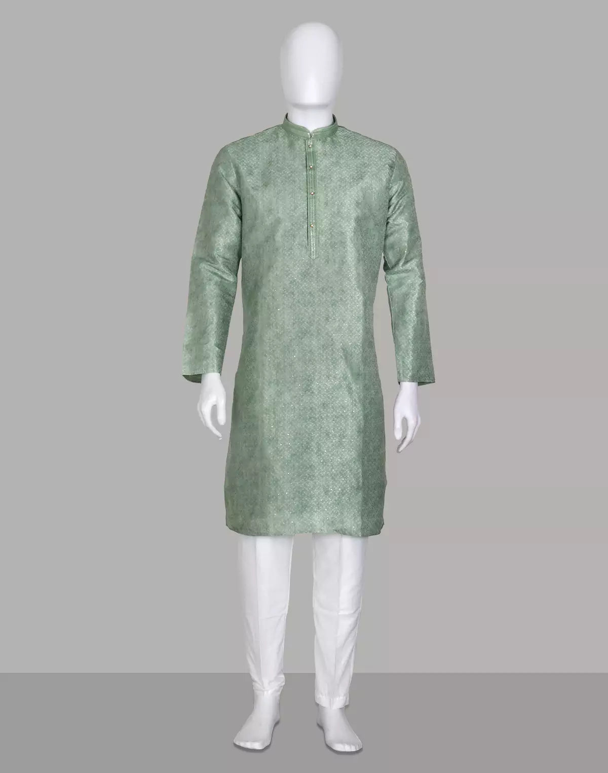 Image of Light Pista Coloured Embellished work Self Design Jacquard Kurta Set - South India Shopping Mall