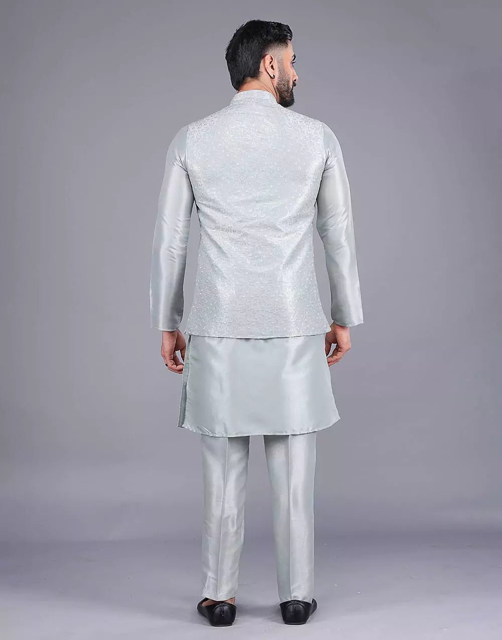 Image of Light Pista Coloured Heavy Sequence Work Raw Silk Kurta Jacket - South India Shopping Mall