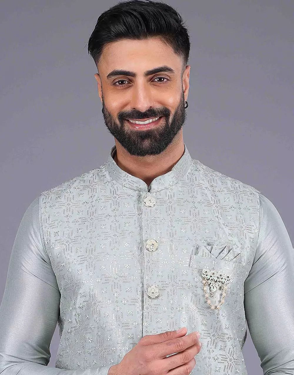 Image of Light Pista Coloured Heavy Sequence Work Raw Silk Kurta Jacket - South India Shopping Mall