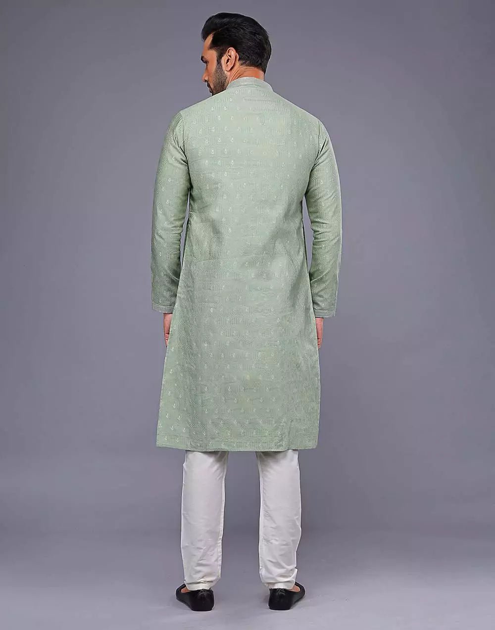 Image of Light Pista Embroidery Butta Design Soft Silk Kurta Pyjama Set - South India Shopping Mall
