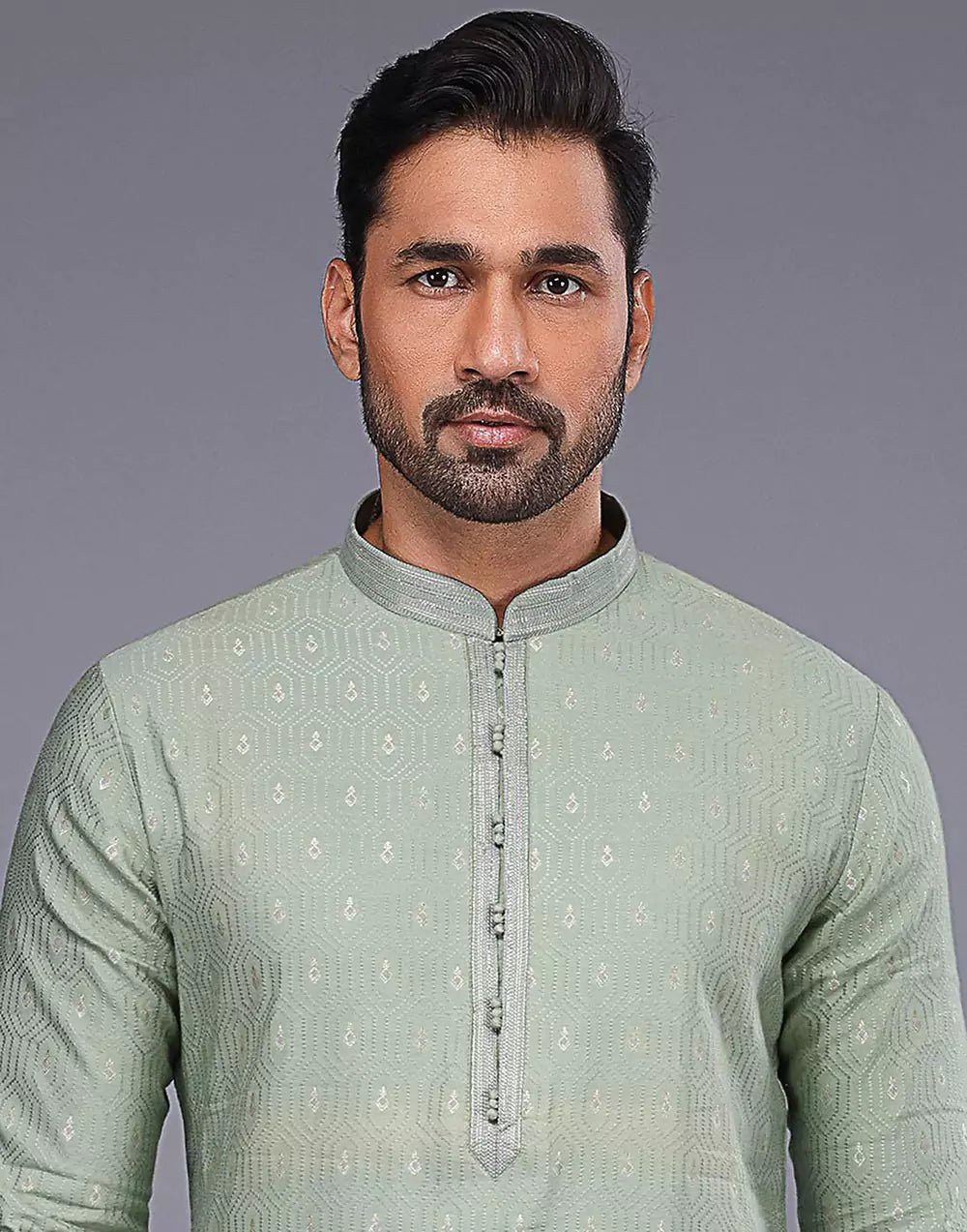 Image of Light Pista Embroidery Butta Design Soft Silk Kurta Pyjama Set - South India Shopping Mall