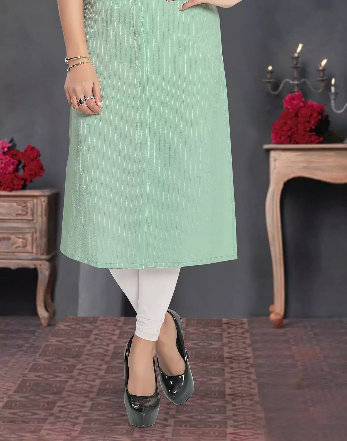 Image of Light Pista Green Cotton Silk Kurti - South India Shopping Mall