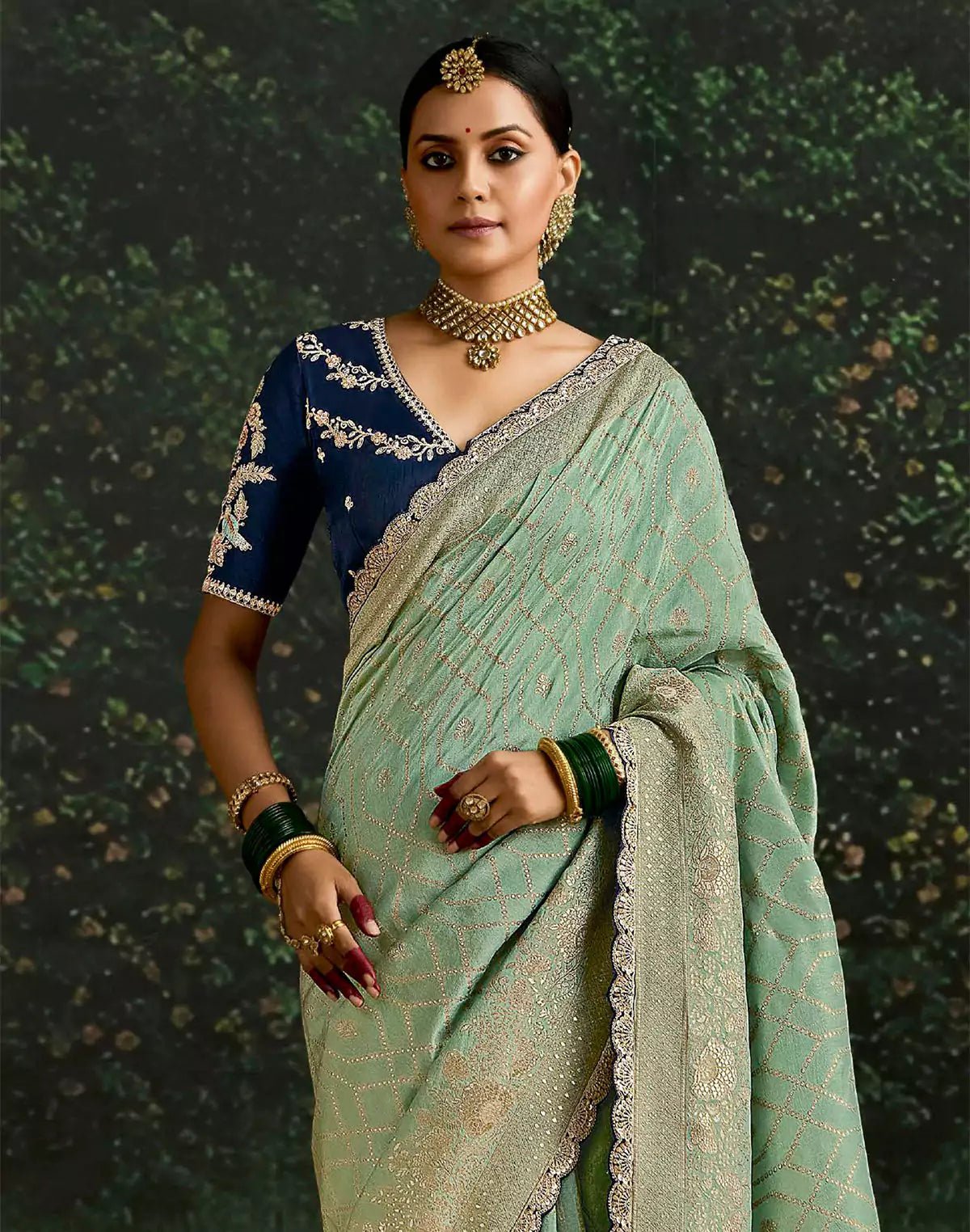 Image of Light Pista Green Dola Silk Woven Saree With Embroidery Work Blouse - South India Shopping Mall
