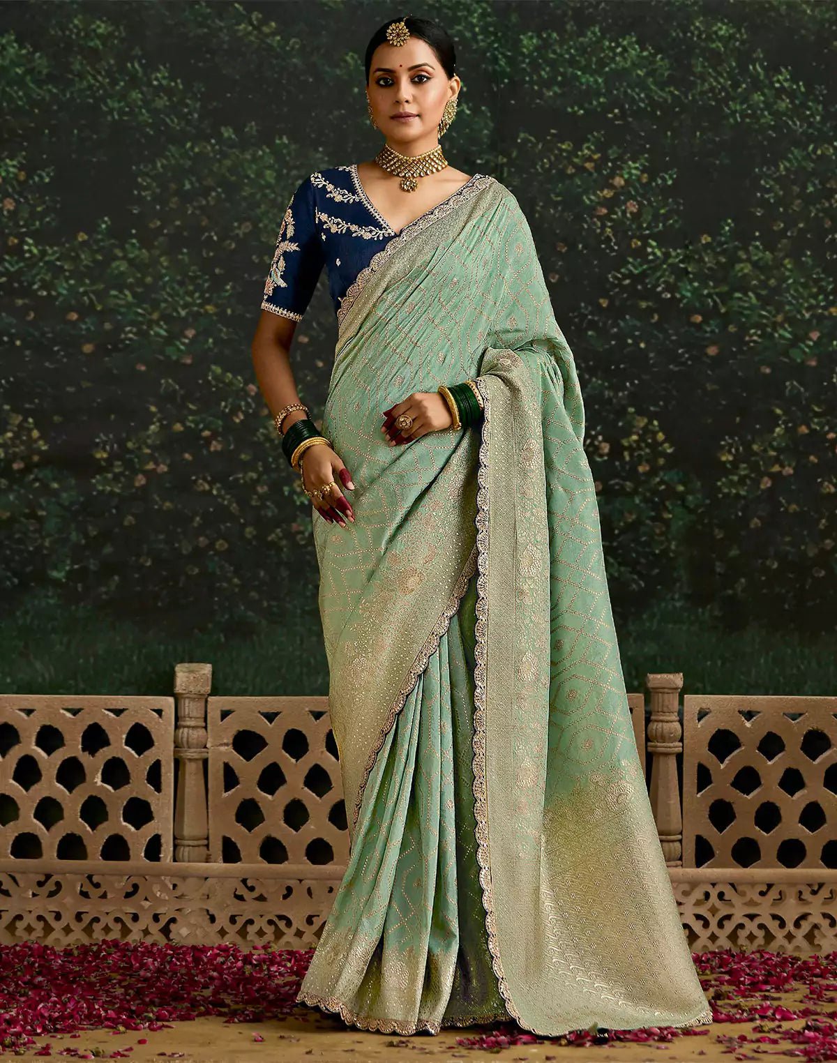 Image of Light Pista Green Dola Silk Woven Saree With Embroidery Work Blouse - South India Shopping Mall