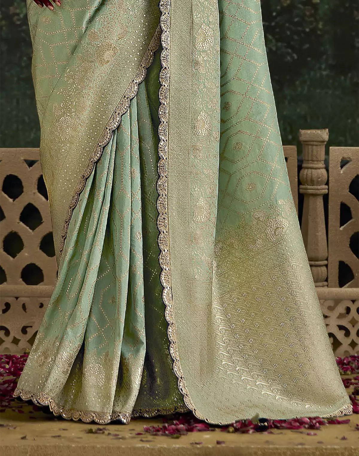 Image of Light Pista Green Dola Silk Woven Saree With Embroidery Work Blouse - South India Shopping Mall