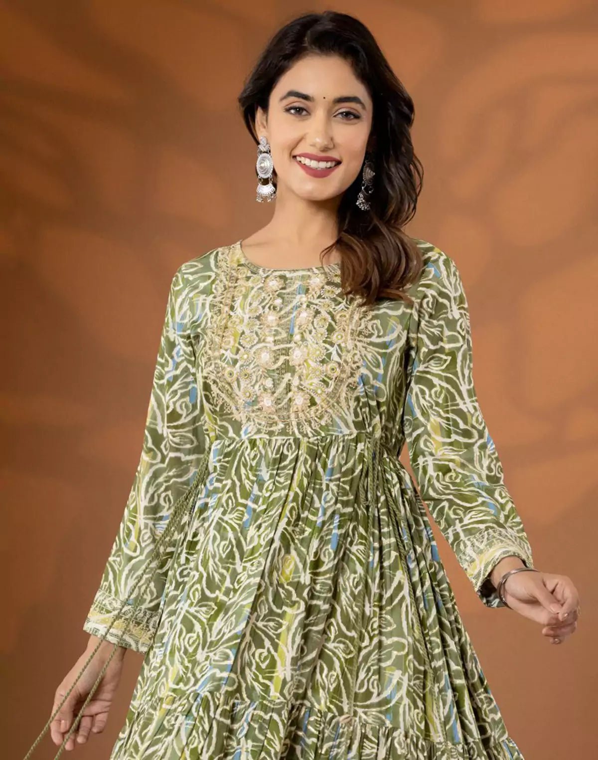 Image of Light Pista Green Rayon Flared Long Kurti - South India Shopping Mall