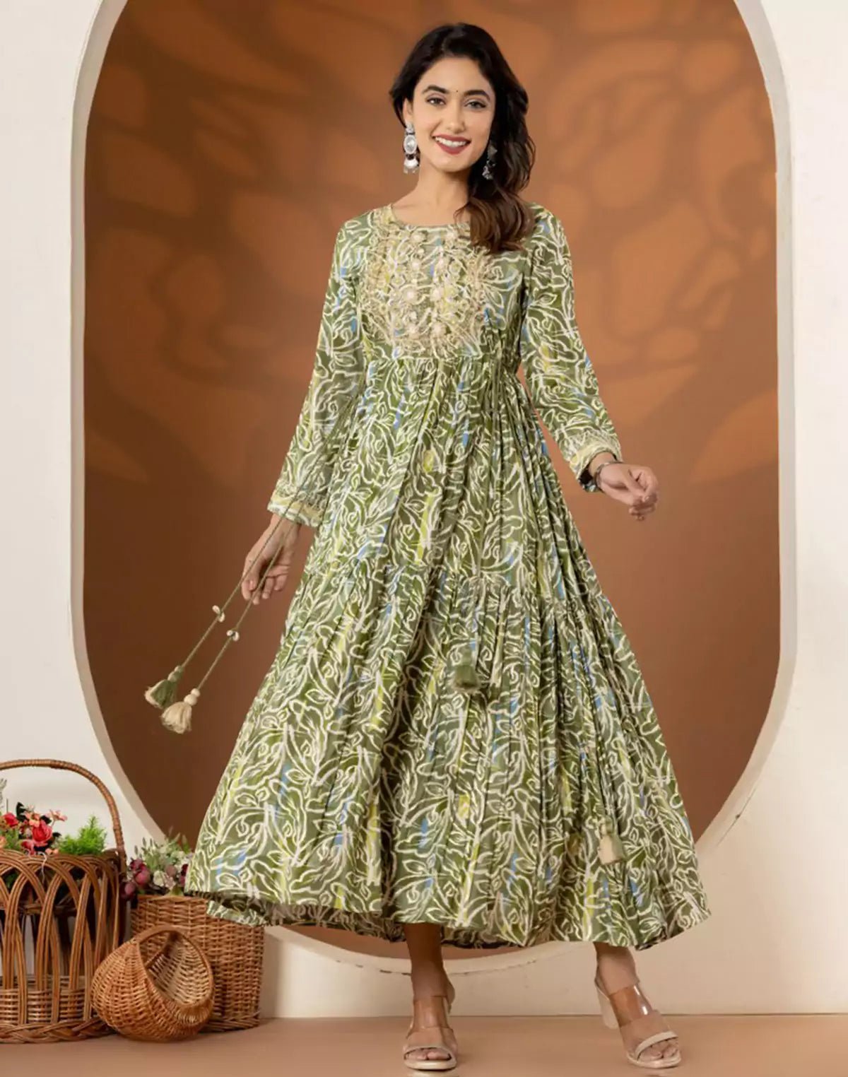 Image of Light Pista Green Rayon Flared Long Kurti - South India Shopping Mall