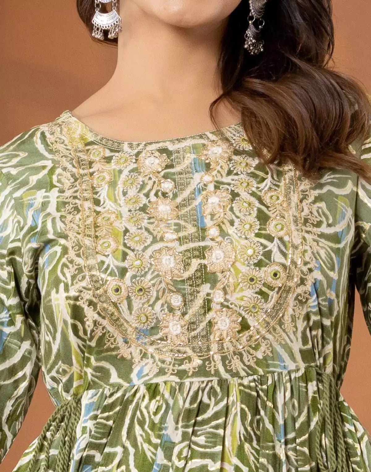 Image of Light Pista Green Rayon Flared Long Kurti - South India Shopping Mall