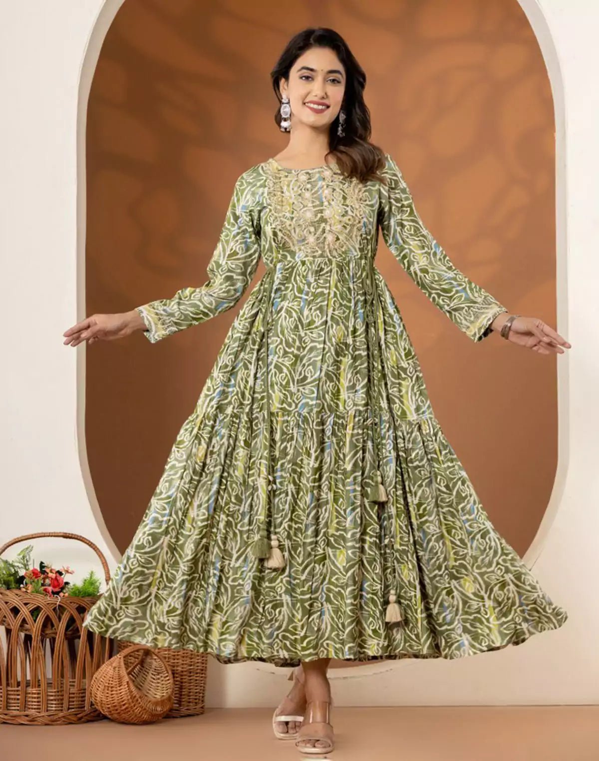 Image of Light Pista Green Rayon Flared Long Kurti - South India Shopping Mall