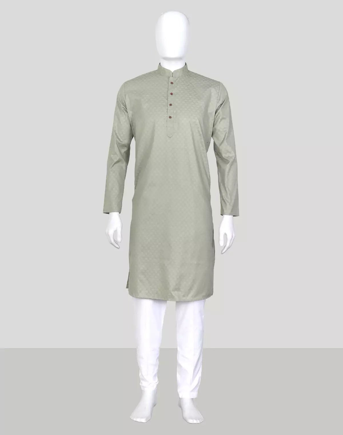 Image of Light Pista Self Patterned Cotton Kurta Pyjama Set - South India Shopping Mall