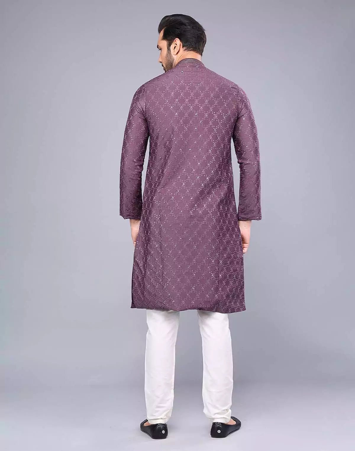 Image of Light Purple Embellished work Soft Silk Party Wear Floral Kurta Set - South India Shopping Mall