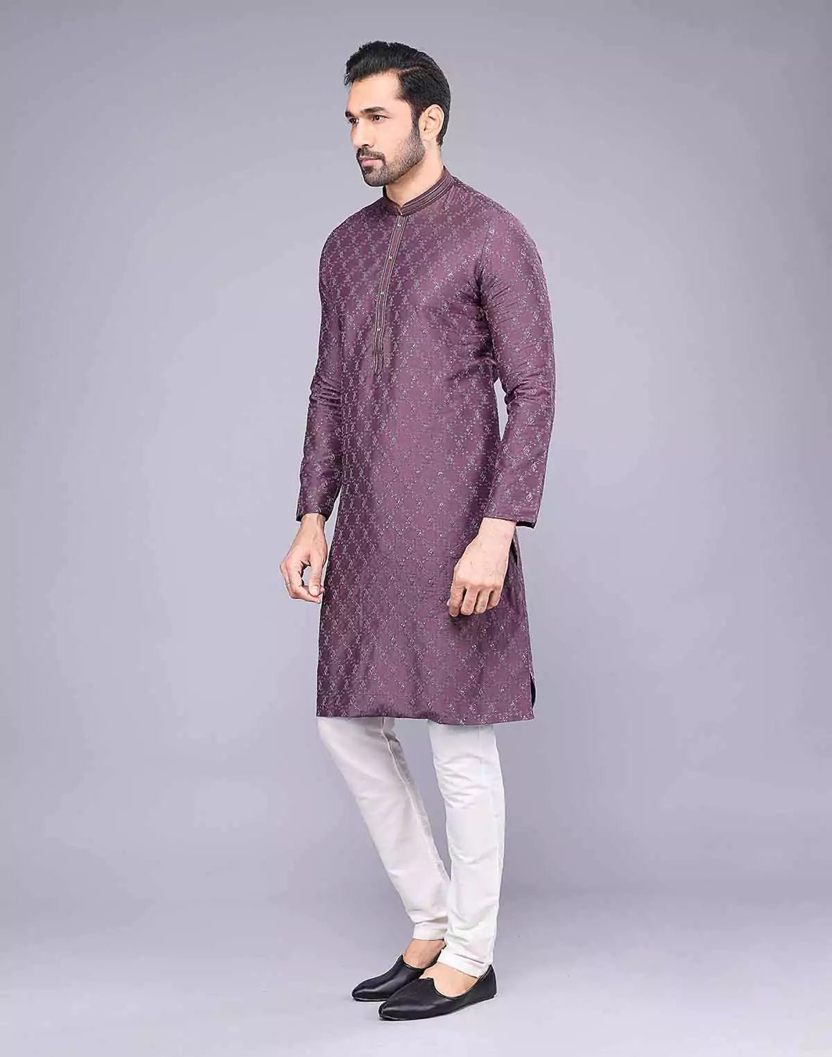 Image of Light Purple Embellished work Soft Silk Party Wear Floral Kurta Set - South India Shopping Mall