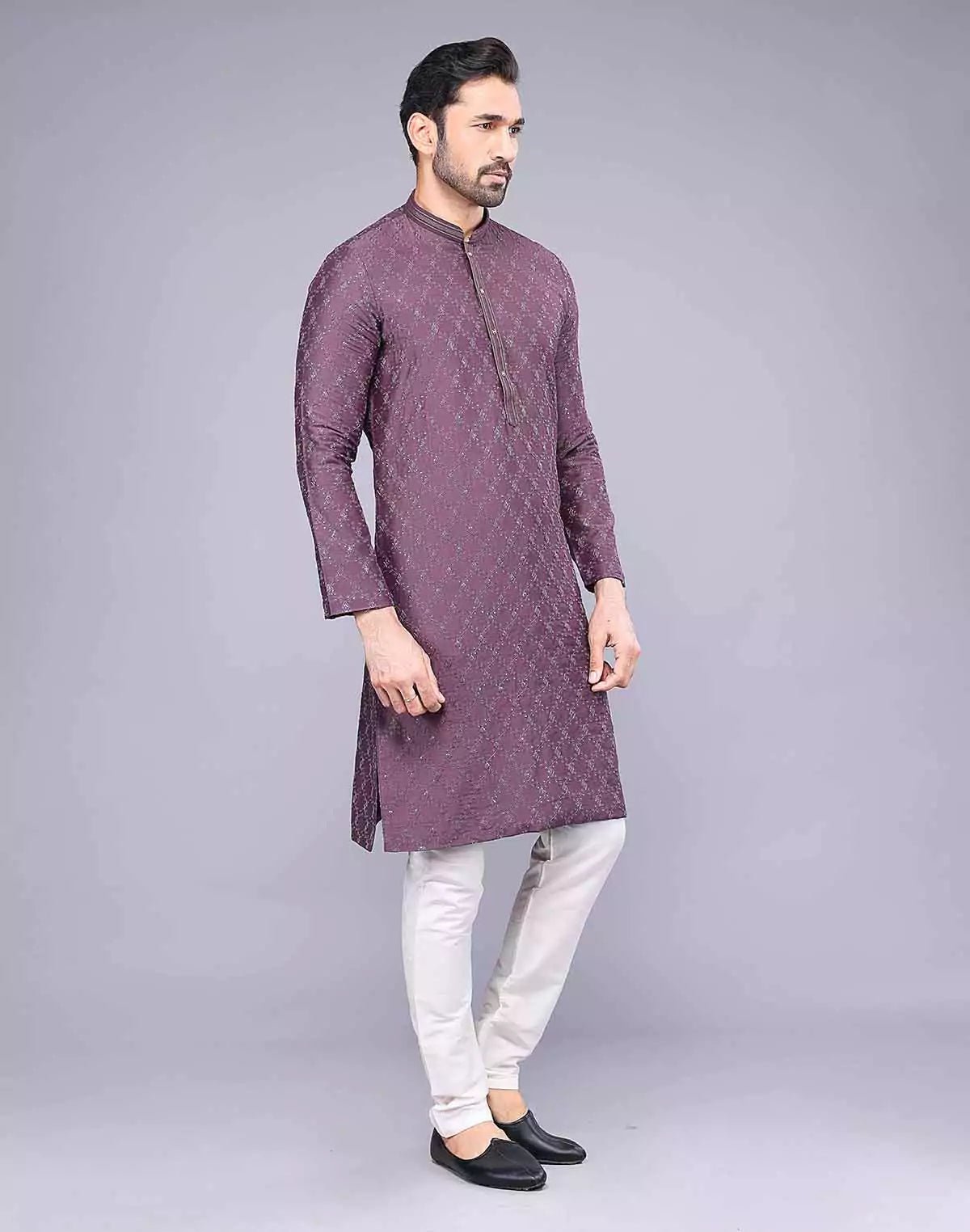 Image of Light Purple Embellished work Soft Silk Party Wear Floral Kurta Set - South India Shopping Mall