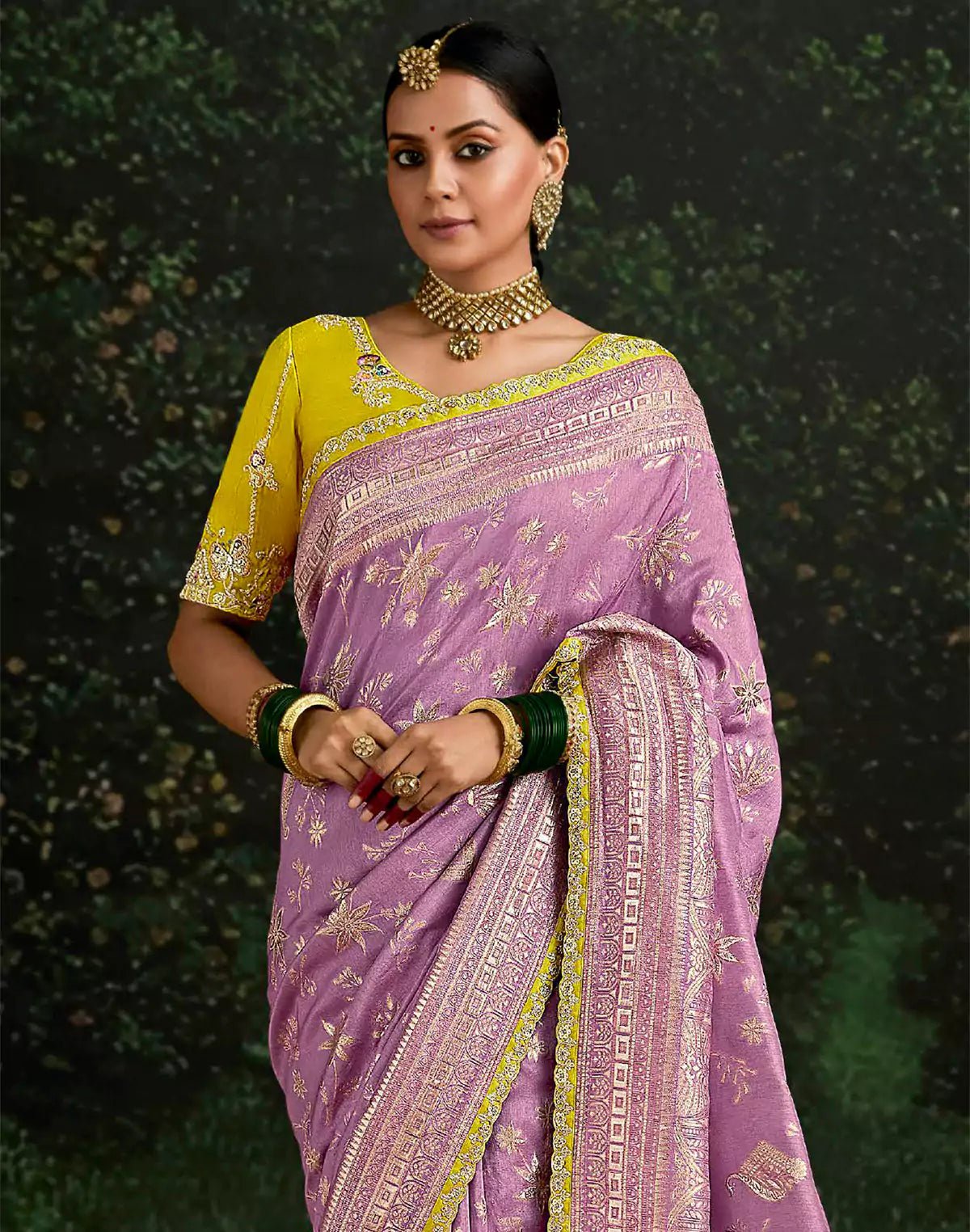 Image of Light Purple Fancy Lace Border Dola Silk Saree With Contrast Work Blouse - South India Shopping Mall