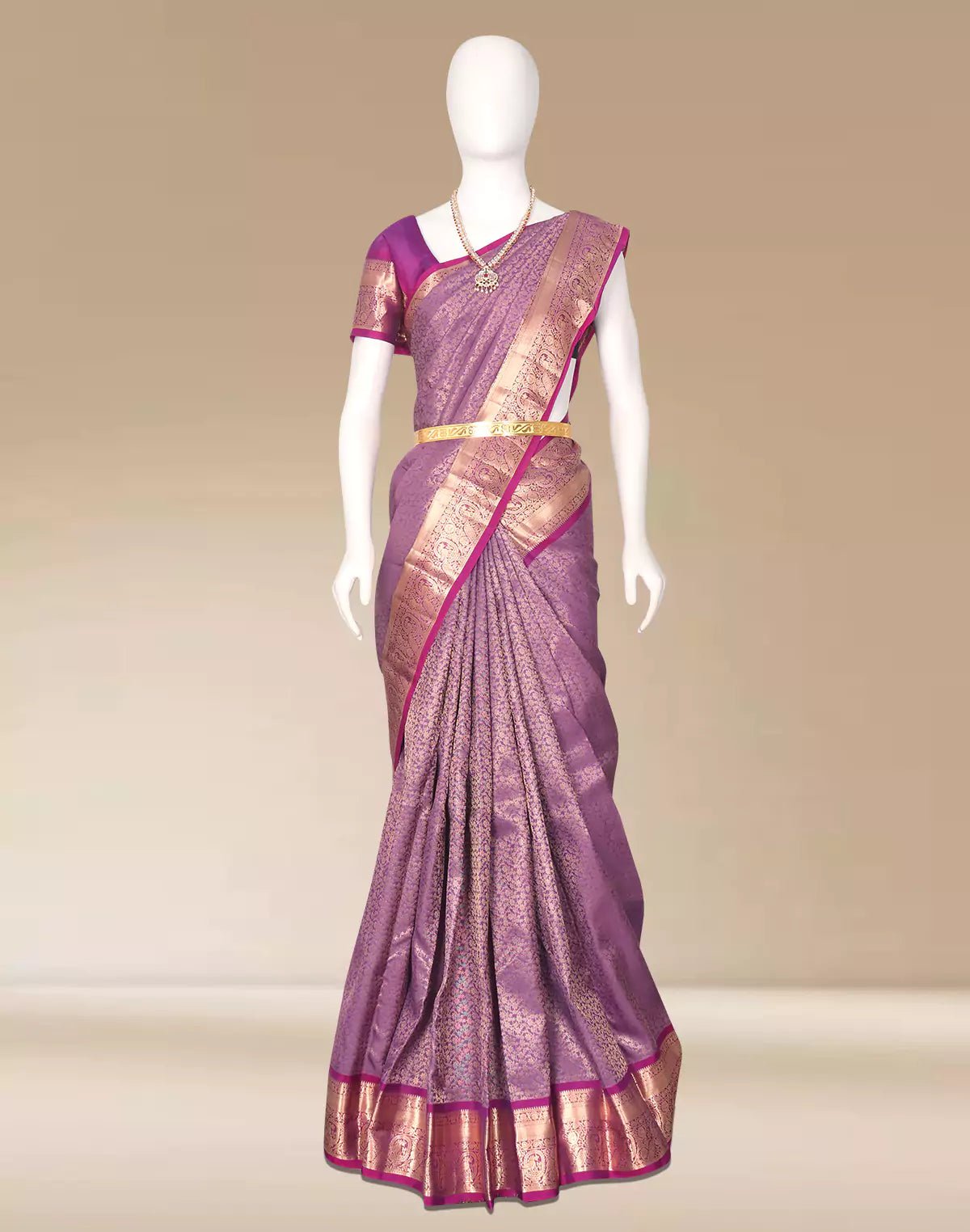 Image of Light Purple Golden Floral Zari Kanchi Pattu Silk Saree - South India Shopping Mall