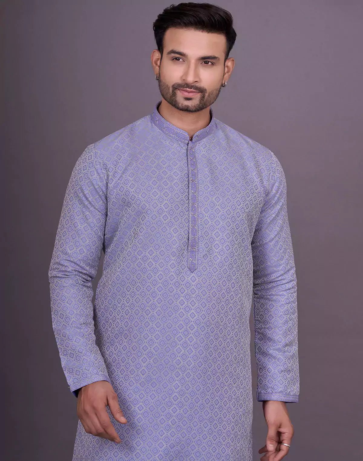 Image of Light Purple Self Highlighted Thread work Soft Silk Kurta Pyjama Set - South India Shopping Mall