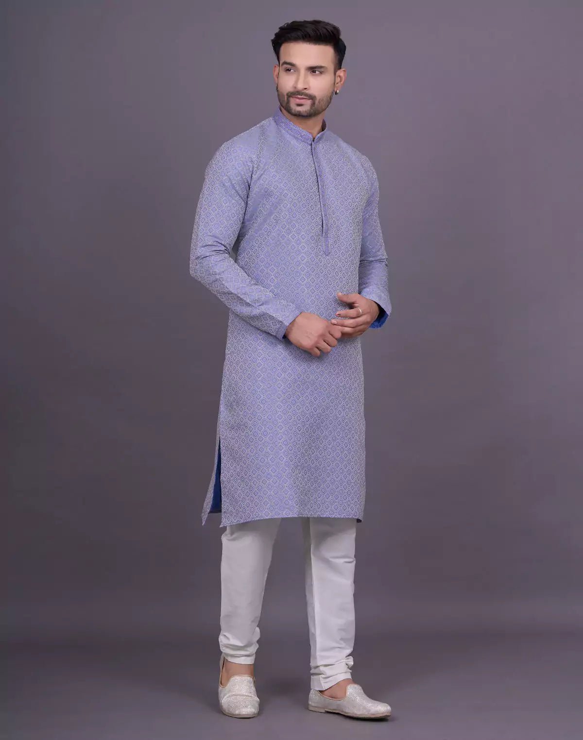 Image of Light Purple Self Highlighted Thread work Soft Silk Kurta Pyjama Set - South India Shopping Mall