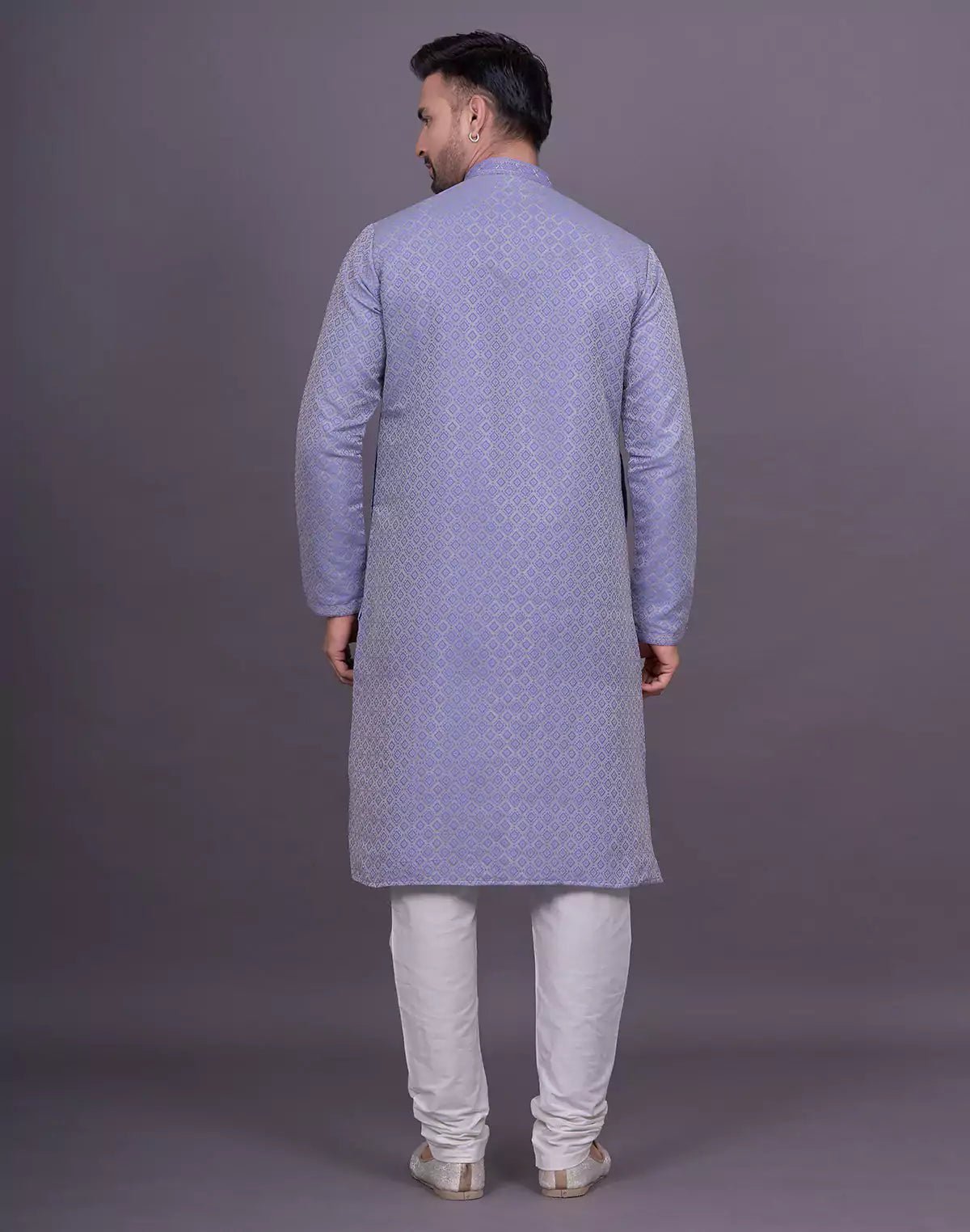 Image of Light Purple Self Highlighted Thread work Soft Silk Kurta Pyjama Set - South India Shopping Mall