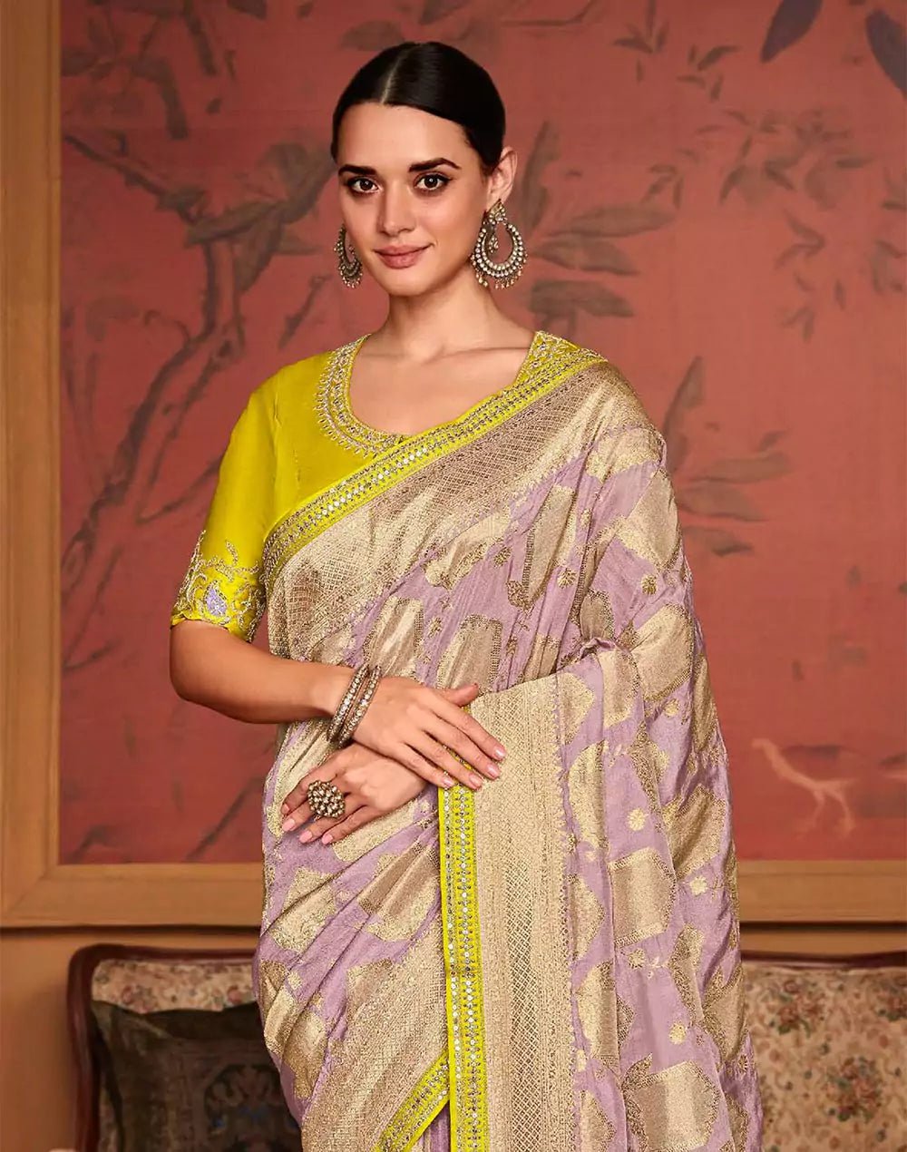 Image of Light Purple Woven Design Fancy Lace Border Dola Silk Saree - South India Shopping Mall