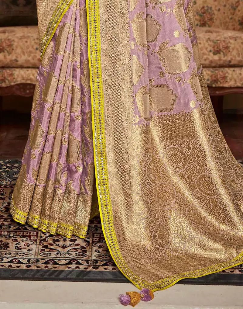 Image of Light Purple Woven Design Fancy Lace Border Dola Silk Saree - South India Shopping Mall